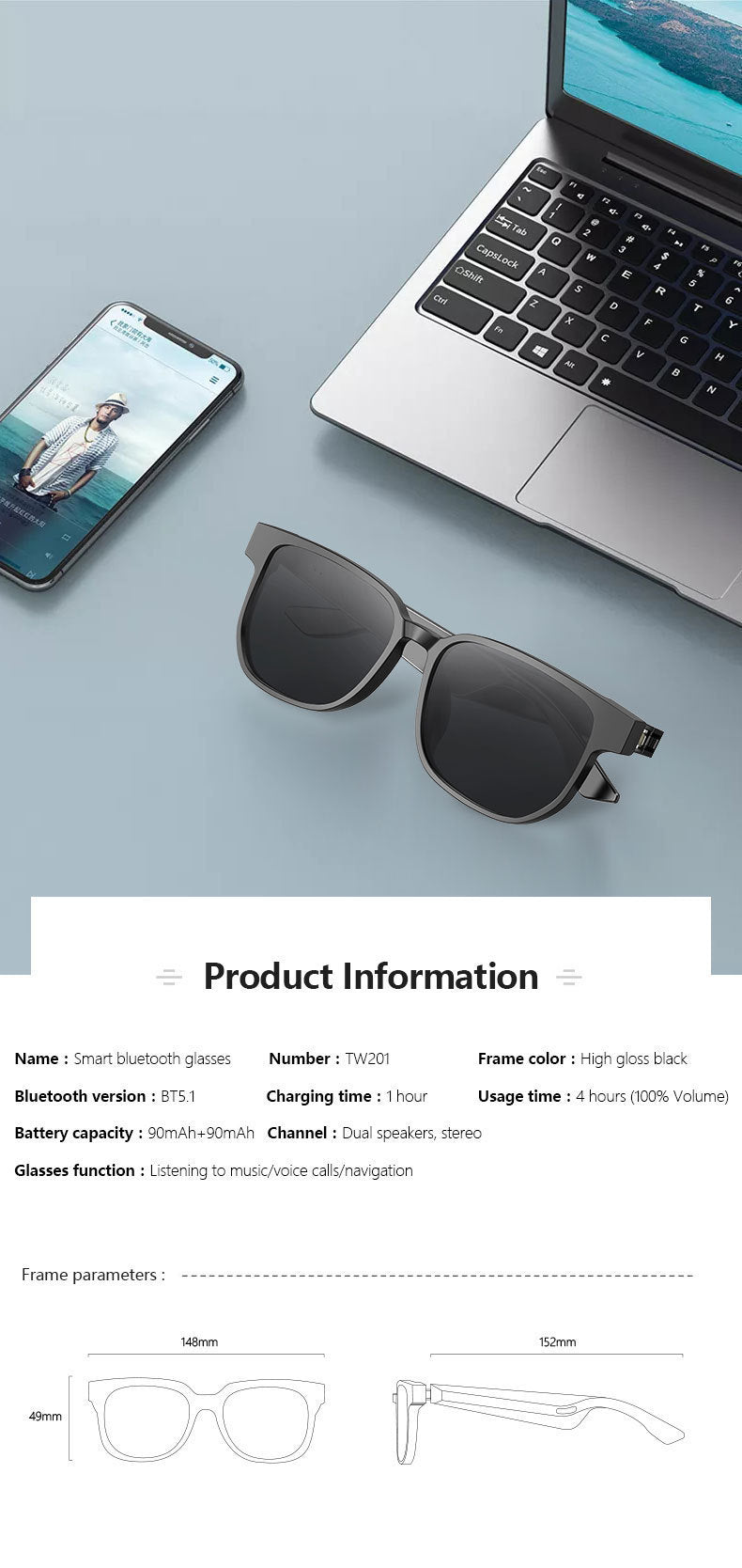 Smart Bluetooth Glasses Call Music Outdoor Smart Bluetooth Glasses Call Music Outdoor